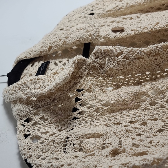 ZARA Open Crochet Cream Button Up Cardigan Shacket Coat Size Large - Picture 8 of 15